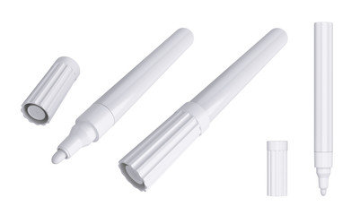 Fototapeta premium Open and closed markers isolated on white background, 3D rendering