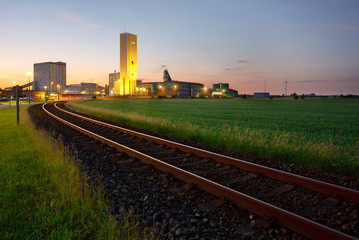 Fototapeta na wymiar Railroad Track To Salt Mine At Dusk