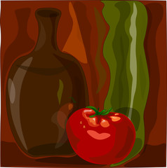 still life vase and tomato vector graphic