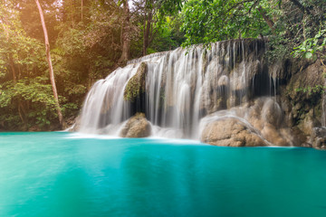 Fototapeta na wymiar Erawan waterfall in Kanchanaburi, Thailand