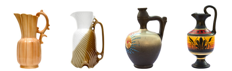 set of retro ceramic  jugs  isolated on a white background 