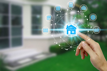 Finger touch with property investment icons