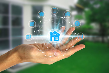 Hand holding with property investment icons