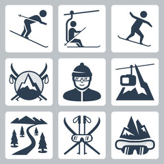 Vector ski and snowboard resort icon set