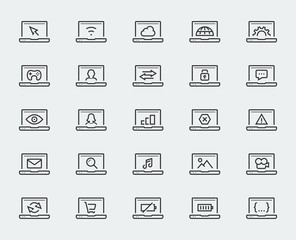 Laptop related vector icon set