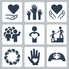 Charity and volunteer icon set