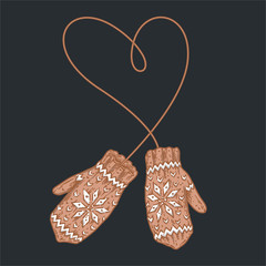 Knitted Christmas mittens isolated on white background