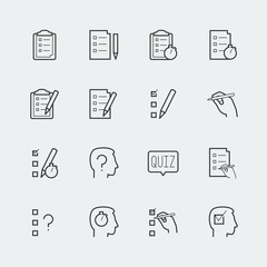 Quiz related vector icon set in outline style