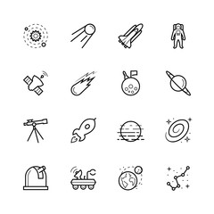 Space and cosmos icon set in outline style