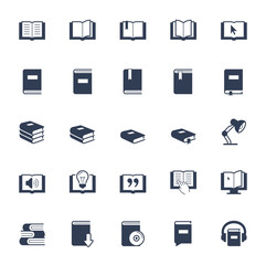 Books, reading and learning icon set