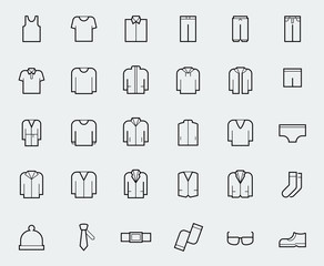 Men&#39;s clothing icons in thin line style