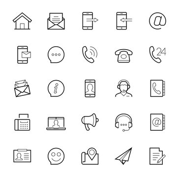 Contact us vector icon set in thin line style on white background