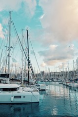 sailboats moored up waiting on the pontoon just days before the arc 2018 atlantic crossing sailing regatta starts during sunset