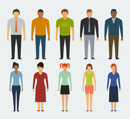 Man and woman flat style people figures set