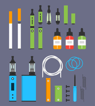 Vaping colored flat design set