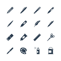 Drawing and writing tools icon set