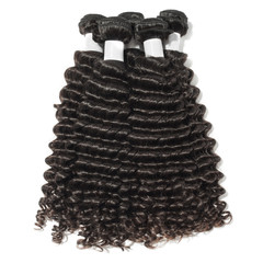 Deep wave curly black human hair weaves extensions bundle - obrazy, fototapety, plakaty