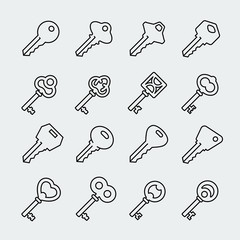 Set of different keys in outline style