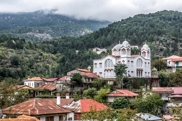 Fototapeta na wymiar Pedoulas village in the Nicosia District of Cyprus, located in the Troodos Mountains