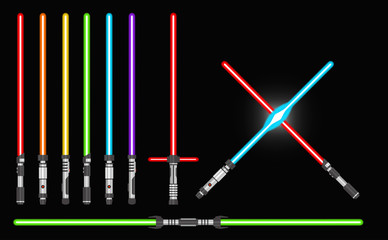 Light swords collection, futuristic weapons vector illustration