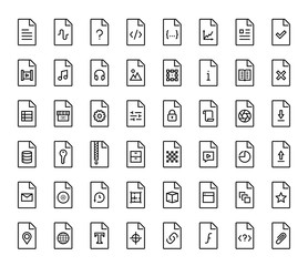 File types vector icon set in thin line style