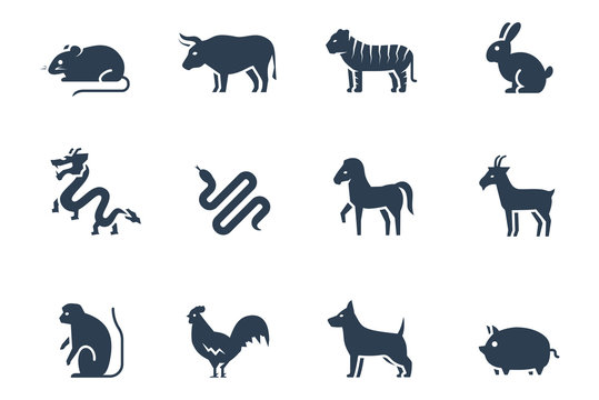 Chinese zodiac vector icon set
