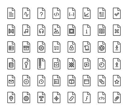 File types vector icon set in thin line style
