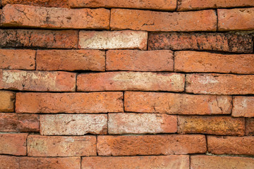 closeup of old vintage red brick wall texture.