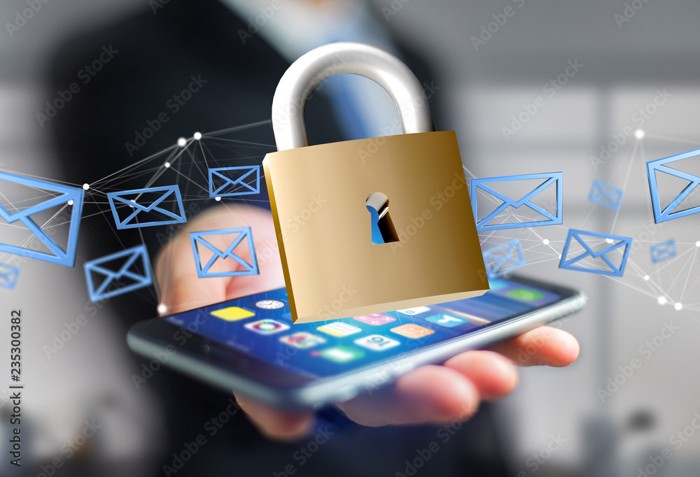 Aufkleber padlock security connection isolated on a color background - 3d rendering