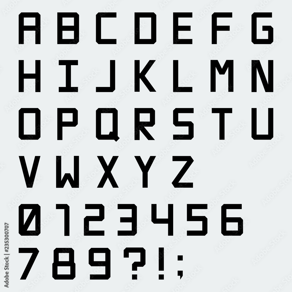 Fototapete simple wide black blocky vector font with numbers