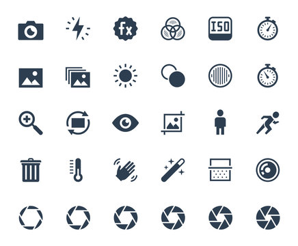 Photography and digital camera related vector icon set