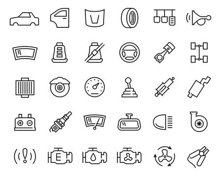 Car parts vector icon set in thin line style