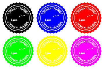 Cayman Islands - rubber stamp - vector, Cayman Islands map pattern - sticker - black, blue, green, yellow, purple and red