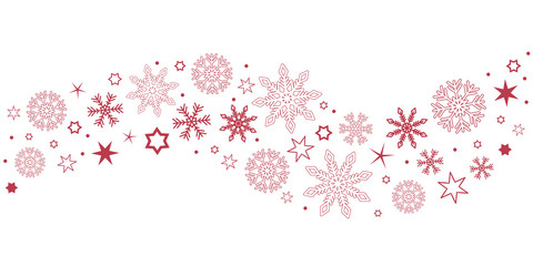 decorative red christmas border wave with snowflakes and stars vector illustration EPS10