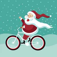 Cartoon Santa Claus riding his bicycle. Eps10 vector illustration.