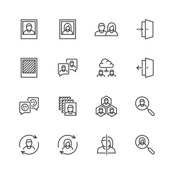 Social profile related vector icon set in thin line style