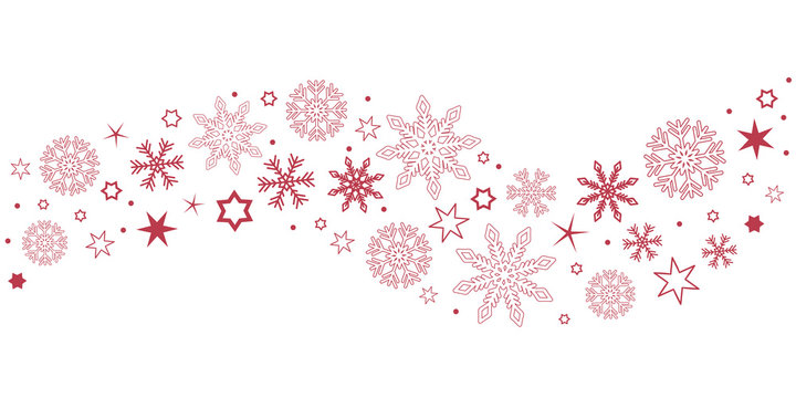 decorative red christmas border wave with snowflakes and stars vector illustration EPS10