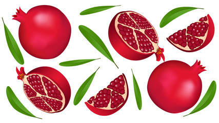 Background with fruit pattern of pomegranates and leaves.