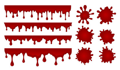 Vector set of blood drops and splash stains