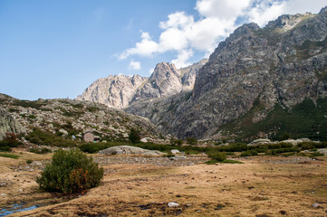 Beautiful landscape and high mountains in the area of Gorges de la Restonica on the island of Corsica
