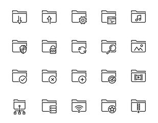 Folders related vector icon set in thin line style
