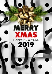 Merry Christmas and happy new year 2019 black snowy poster
