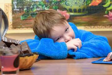 Family in focus: portrait of a happy cute child with food
