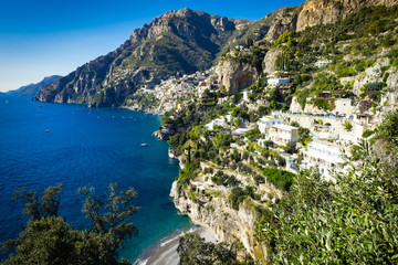 Positano on Amalfi Coast in Campania and tyrrhenian sea, Sorrento.