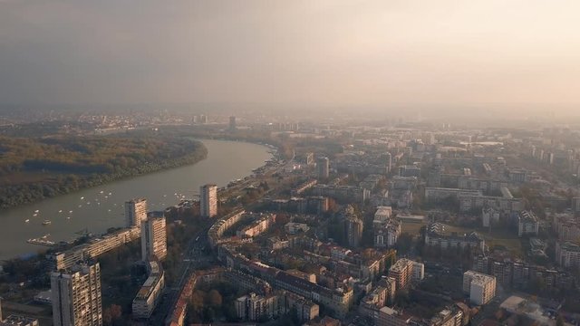 Aerial view of Belgrade from Zemun district before sunset