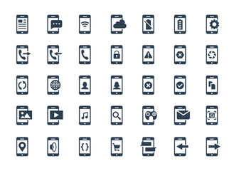 Smartphone functions and apps vector icon set