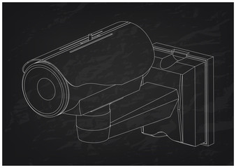 3d model of surveillance camera on a black