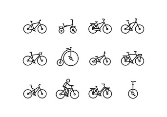 Bicycle vector icon set in thin line style with editable stroke © D Graphics