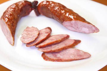 Smoked sausage from homemade pigs.  Smoked sausage.