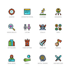 Video game genres vector icons set in filled outline style #2